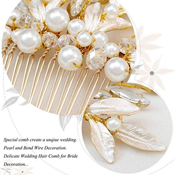 Gold Rhinestone Pearl Glam Wedding Hair Comb - Picture 5 of 5